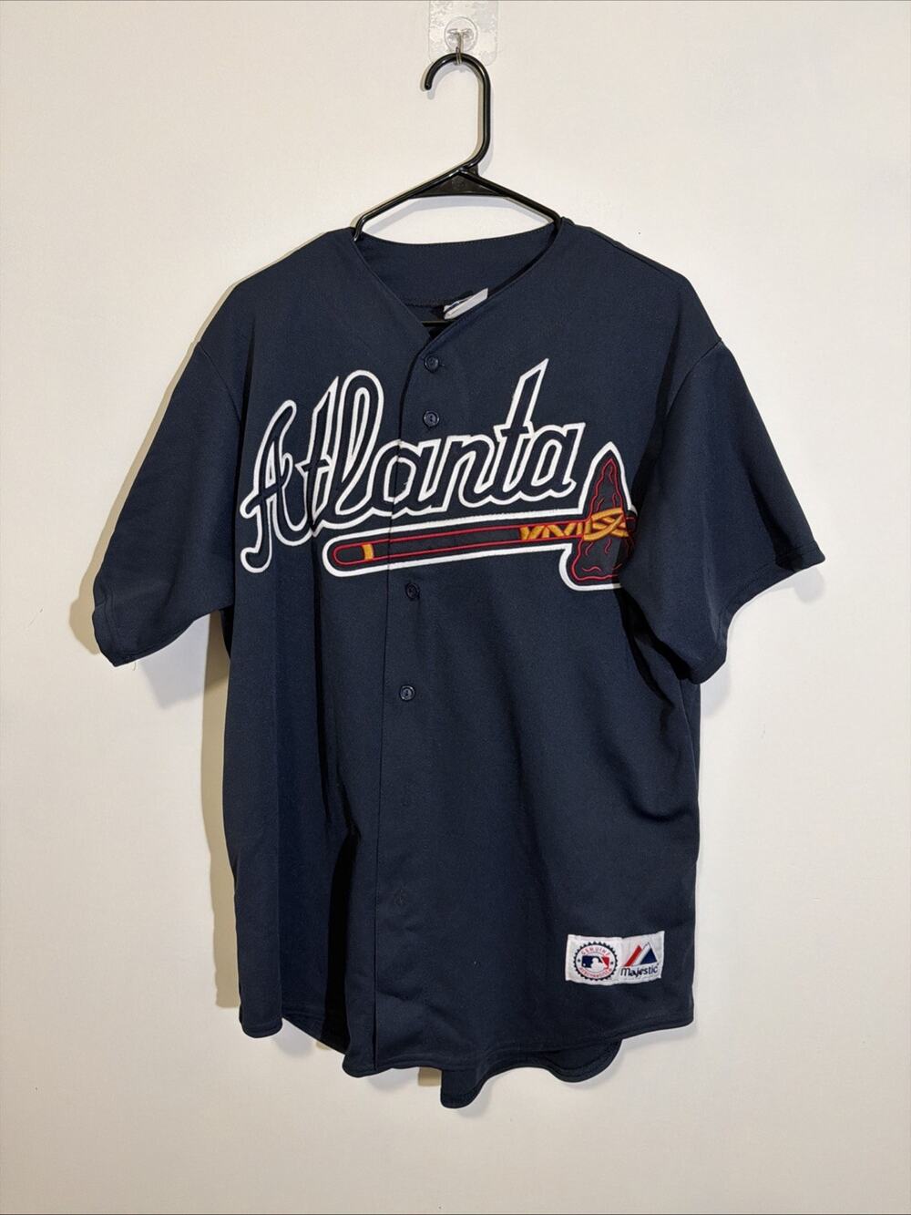 Vintage Majestic Atlanta Braves Navy Blue Alternate Baseball Jersey L USA